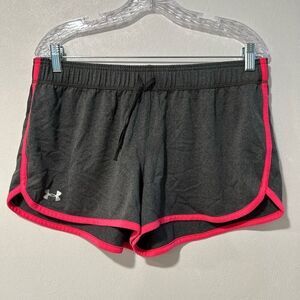Under Armour Women’s HeatGear Athletic Shorts Large Gray w/ Pink Trim Running